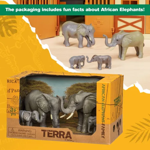 Miniatura 6 de Terra by Battat Juego familiar de juguetes de elefante africano de 4 piezas - Figuras realistas de animales de safari de plástico - Juguetes