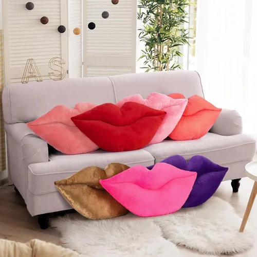 Miniatura 6 de AELS Almohadas de labios grandes 3D de terciopelo suave, almohadas decorativas, lindas almohadas de 24 x 12 pulgadas para sofá, cama, sala de estar