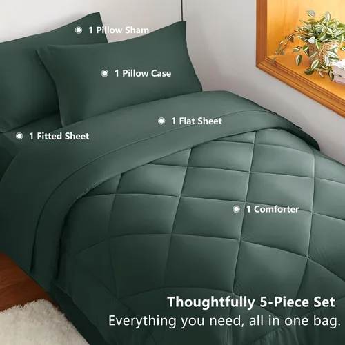 Miniatura 182 de CozyLux Juego de edredón tamaño King, color naranja quemado, toda la ropa de cama en una sola bolsa, 7 piezas: edredón, fundas de almohada