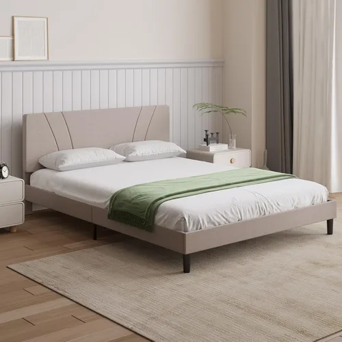 Miniatura 12 de Novilla - Base de cama Queen con cabecero, base de cama tamaño Queen con soporte de listones de madera, cabecero tapizado de terciopelo con puntos
