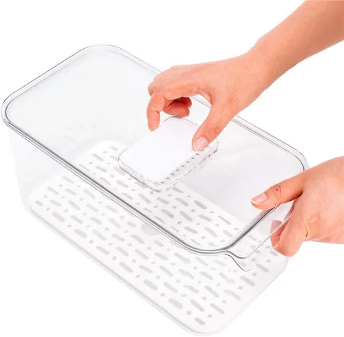 Miniatura 5 de SANNO Contenedores para verduras y frutas para nevera, contenedores para congelador, organizador de refrigerador con tapa de ventilación y bandeja