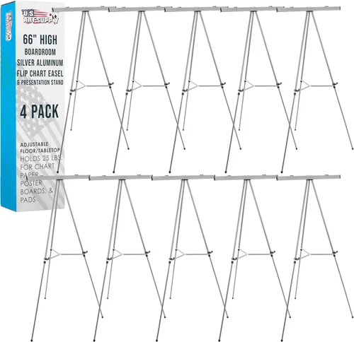 Miniatura 8 de U.S. Art Supply Caballete de aluminio plateado de 66 pulgadas de alto y soporte de presentación, para piso/mesa ajustable, trípode portátil, soporta
