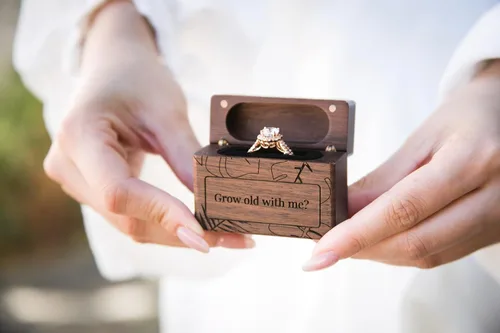 Miniatura 3 de MUUJEE Grow Old With Me Engraved Wooden Ring Box, Slim Engagement Proposal Ring Holder, Wedding Ceremony Ring Bearer Box, Fiance Gift Ideas