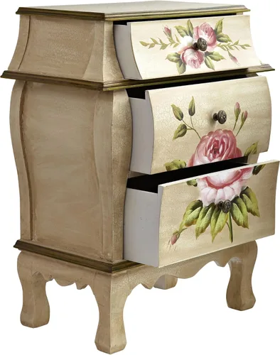 Miniatura 7 de Nearly Natural Mesita de noche antigua con mesita de noche de arte floral, beige/rosa/dorado, 23 x 14.5 x 34.5 pulgadas