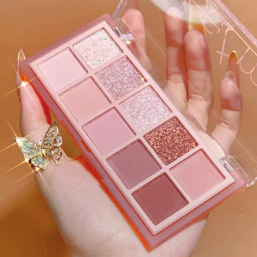 Go Ho Paleta de sombras de ojos de 10 colores, maquillaje de sombra de ojos mate, brillante y con brillo, tonos de sombra de ojos rosa en polvo y