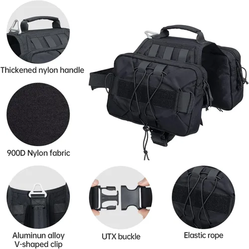 Miniatura 2 de EXCELLENT ELITE SPANKER Paquete de mochila para perros, mochila para camping, senderismo, perro mediano y grande con 2 bolsillos laterales Negro