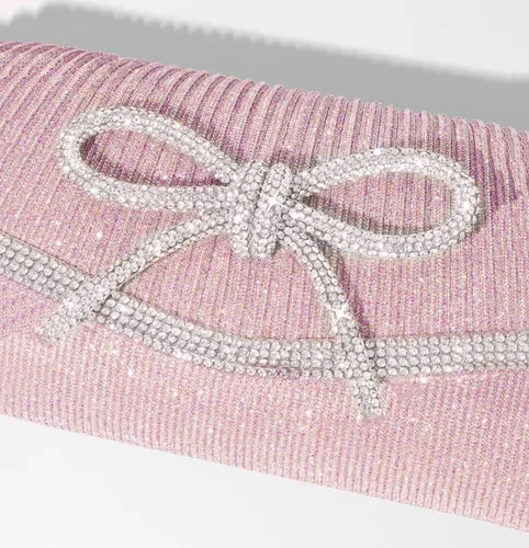 Miniatura 7 de Bolso de mano con lazo brillante para mujer con diamantes de imitación de purpurina para boda, fiesta, graduación, bolsa de noche elegante, caja