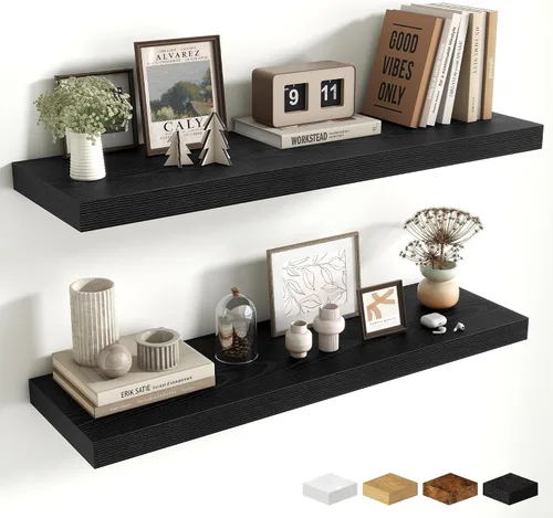 Miniatura 104 de Estantes flotantes de 48 pulgadas para pared, estante de chimenea de 10 pulgadas de profundidad, estantes flotantes de madera para pared, estantes