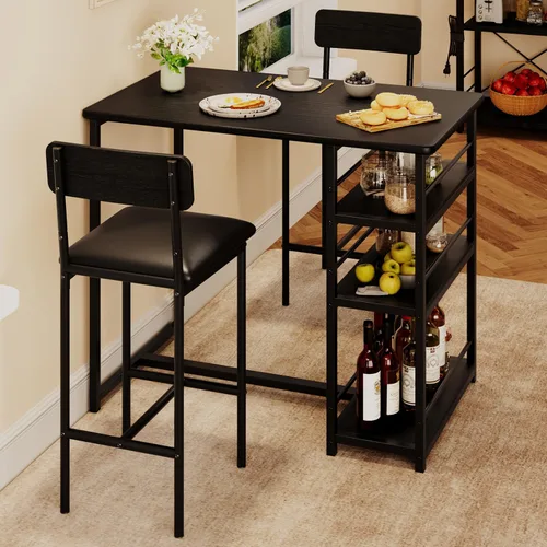 Juego de mesa de comedor IDEALHOUSE para 2, mesa de cocina de altura de mostrador y sillas, juego de mesa de bar con 2 taburetes tapizados, juego de