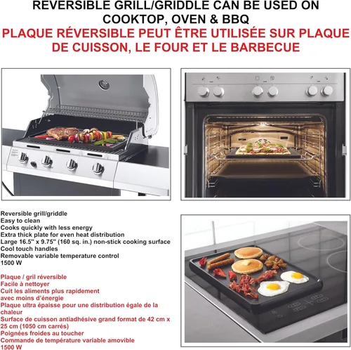 Miniatura 5 de Starfrit The Rock Electric - Parrilla y plancha reversible Rock.Tec antiadherente, control de temperatura variable, asas de tacto frío, 1500 W