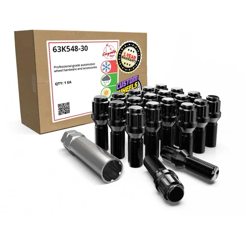 Miniatura 26 de Wheel Accessories Parts 20 pernos de asiento de bellota de rosca M14 x 1.50 con acabado negro, vástago de 1.102 in de longitud de 0.669 in hexagonal