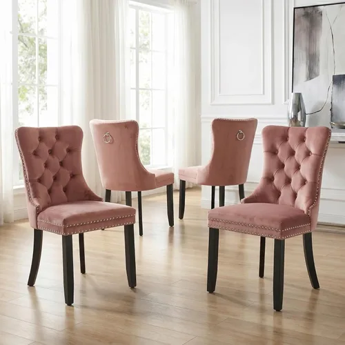 Miniatura 42 de Velvet Dining Chairs Set of 2, Tufted High Chairs with Nailhead Trim, Pull Ring, Black Solid Wood Legs, Elegant Upholstered Accent Chairs for Dining