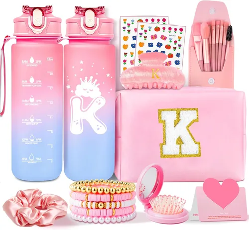 Miniatura 16 de Awfrky Bolsa de maquillaje con inicial, regalos de graduación, regalos de cumpleaños para niñas de 4, 5, 6, 7, 8, 9, 10, 11, 12 años, regalos