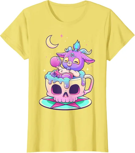 Miniatura 77 de Kawaii Pastel Goth Cute espeluznante Pentáculo Baphomet - Camiseta de cabra, Negro