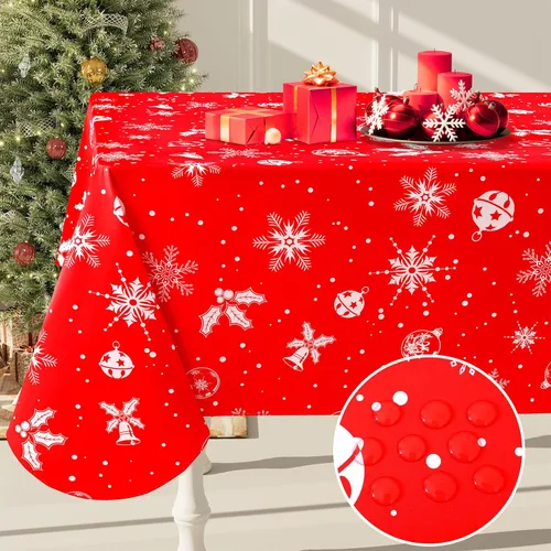 Miniatura 67 de Smiry Mantel redondo de plástico para mesa, mantel de vinilo impermeable con parte trasera de franela para mesas redondas, lavable y a prueba
