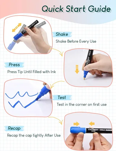 Miniatura 4 de STATIONERY ISLAND Bolígrafos de tiza para pizarra, marcadores de tiza líquida para pizarra y vidrio, bolígrafos de tiza limpiables para dibujo