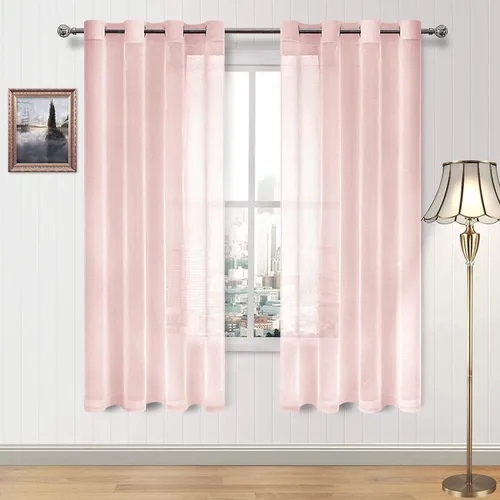 Miniatura 143 de DWCN Cortinas traslúcidas color verde frijol para sala de estar y dormitorio - Cortinas voile con aspecto de lino sintético con ojales en la parte