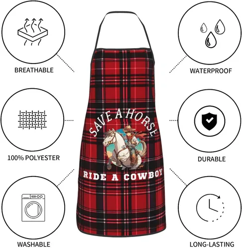 Miniatura 8 de nopicsn Save A Horse Ride A Cowboy Delantal para cocinar con bolsillos para mujeres y hombres, delantales divertidos para cocineros, Blanco