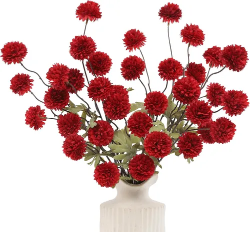 Miniatura 11 de DuHouse 6 piezas de flores artificiales de seda falsa pompón, mini rosa falsa pequeña con tallos para ramos de bodas, centros de mesa, jarrones, Café