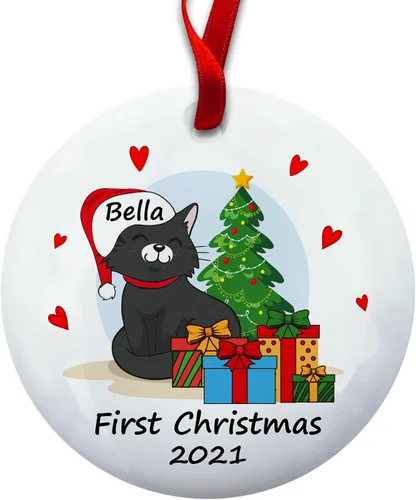 Adorno personalizado de gato negro para la primera Navidad, nuevo adorno de gato negro