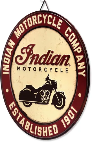 Miniatura 2 de Indian Motorcycle Company - Letrero redondo de metal para garaje, tienda o cueva de hombre Bronceado