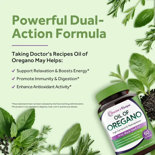Miniatura 3 de Doctor's Recipes Aceite de orégano con aceite de semilla negra, 500 mg de extracto de aceite de orégano, sin OMG, suplemento de hierbas totalmente