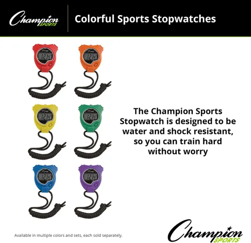 Miniatura 7 de Champion Sports Juego de cronómetro: resistente al agua, reloj digital de mano, cronómetros deportivos con pantalla grande para niños o neón variado