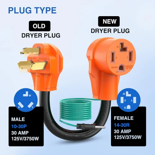 Miniatura 7 de Nilight Cable adaptador de secadora de 30 amperios a 30 amperios, 3 clavijas, 125 V, 3750 W, cobre puro, salida de secadora a nueva secadora