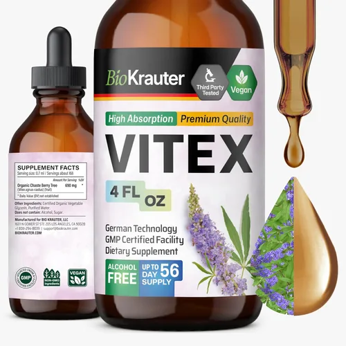 Miniatura 10 de BIO KRAUTER Vitex Chasteberry Suplemento para mujeres y apoyo para la menopausia* – 2 onzas líquidas 28 días de suministro – Tintura de bayas Vitex