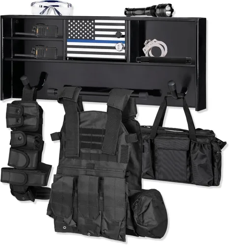 Miniatura 9 de Police Gear Stand, Police Hanger, Tactical Duty Gear Rack with 3 Hooks, Free-Standing All Iron Frame Police Gift Decor with Flag, Black, Come Home