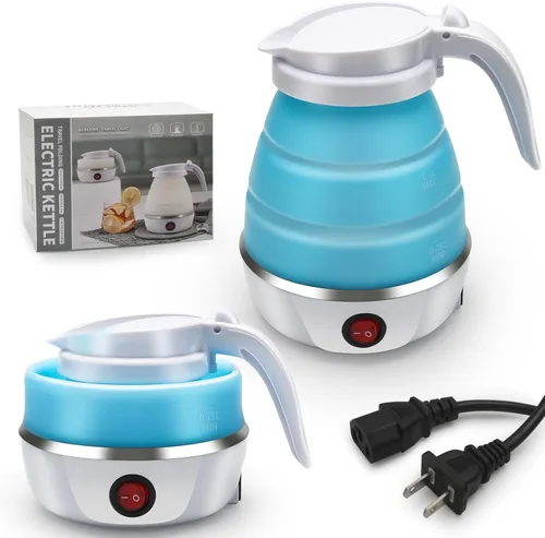 Hervidor de viaje eléctrico pequeño plegable portátil, hervidor de agua calentador plegable de silicona para té para acampar, fácil de almacenar con