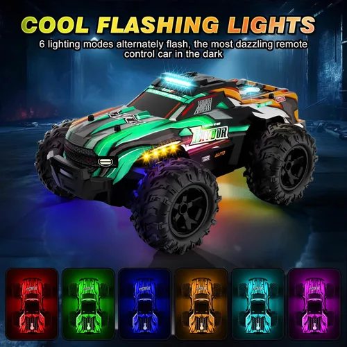 Miniatura 3 de BLUEJAY Auto a control remoto, 1:16 todo terreno de alta velocidad RC camión para niños, camión Monster RC recargable con luces LED geniales