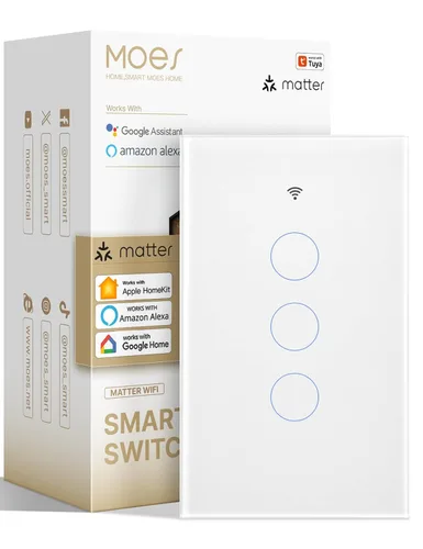 Miniatura 8 de Interruptor inteligente MOES Matter táctil de pared, interruptor de pared Wi-Fi con panel de vidrio, requiere cable neutro, un solo polo, 2.4GHz