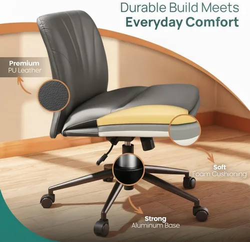 Miniatura 6 de NYPOT Silla de escritorio sin brazos con ruedas para sentarse entrecruzada, silla sin brazos anchos con patas cruzadas, taburete giratorio ajustable