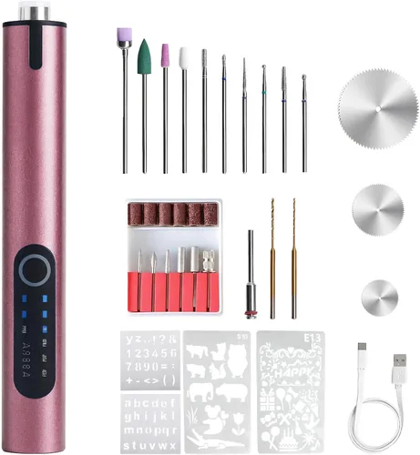 Bolígrafo de grabado inalámbrico con luz LED, recargable por USB, bolígrafo grabador eléctrico de 3 velocidades, ajustable, de doble uso,