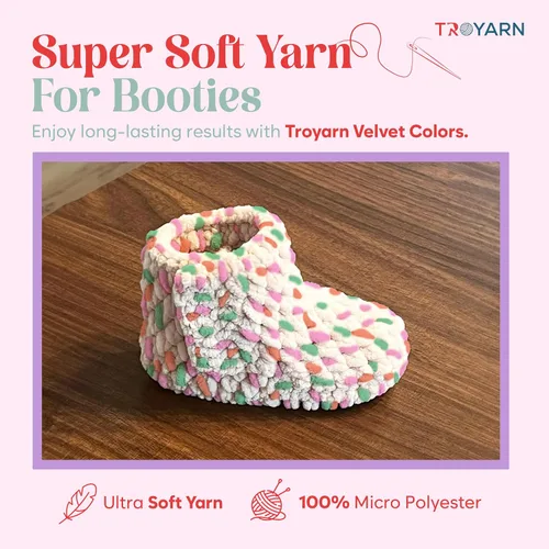 Miniatura 2 de TROYARN Hilo de lana de terciopelo en colores (paquete de 3 madejas) Chenille para manta Amigurumi, hilo para crochet y punto súper voluminoso 3x100
