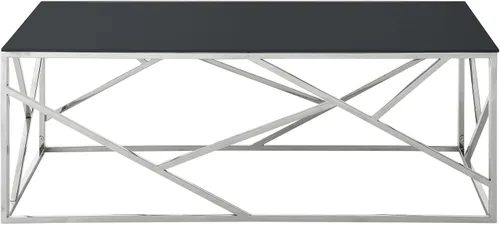 Miniatura 3 de Mesa de centro rectangular moderna de vidrio con parte superior de cristal templado negro y marco de acero inoxidable para sala de estar
