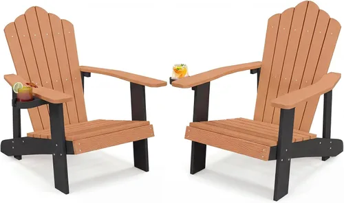 Miniatura 33 de Tangkula Silla Adirondack de gran tamaño, sillas de patio con soporte ajustable para tazas, sillones con caderas y listones, resistente a