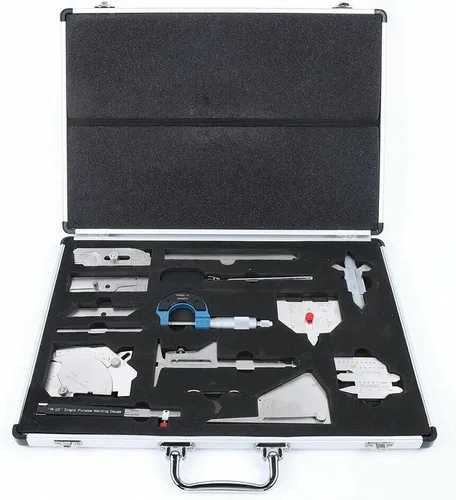 Kit de inspección de herramientas de calibre de soldadura, calibre de profundidad de clip deslizante en pulgadas y métrica, medidor de soldadura de