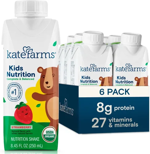 Miniatura 13 de KATE FARMS Batido de nutrición orgánica para niños sabor vainilla, 8g de proteína, 27 vitaminas y minerales, reemplazo de comida, sin gluten, sin