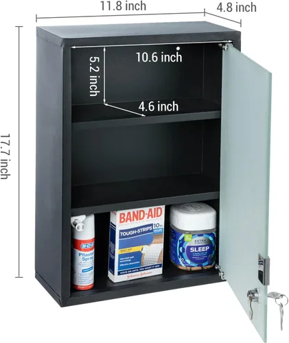 Miniatura 2 de MyGift Gabinete negro de la medicina del cuarto de baño, gabinete de almacenamiento montado en la pared del metal con 3 estantes, cerrando