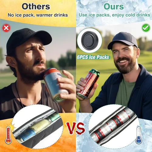 Miniatura 3 de Golf Cooler Beer Sleeve with 6 Ice Pucks - Keep 7 Cans Beer Cold in Your Golfs Bag, Ideal Gifts for Men Golf Bag Accessories