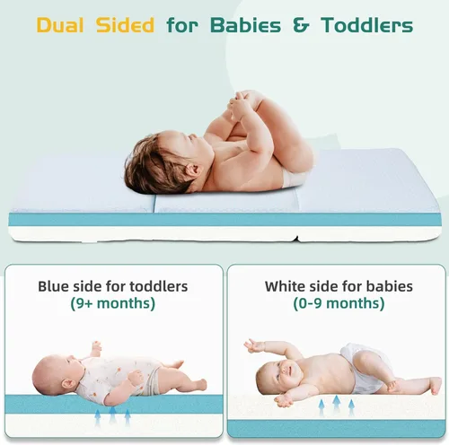 Miniatura 3 de Colchón triple Pack and Play, 38 x 26 pulgadas, colchón de espuma viscoelástica de doble capa Pack N Play, colchón transpirable portátil para Pack N