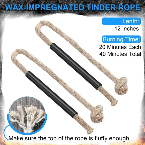 Miniatura 6 de Kit de arranque de fuego con barra de ferro – Pedernal y acero de 5" con dos cordones de yesca encerada y paracord para camping, senderismo