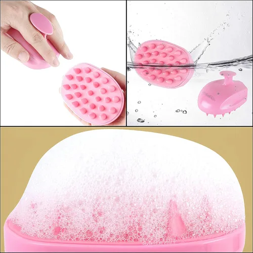 Miniatura 4 de Cepillo masajeador de cuero cabelludo, cepillo de champú para el cuero cabelludo, cepillo de ducha para el cabello, masajeador de cabeza para Rosa