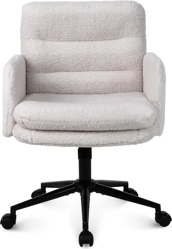 Miniatura 8 de Youhauchair Silla tapizada para oficina en casa, cachemira sintética, moderna, respaldo medio, silla de escritorio con ruedas, ergonómica, altura