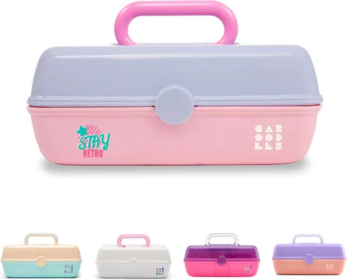 Miniatura 8 de Caboodles Pretty in Petite - Caja de maquillaje de dos tonos rosa sobre lavanda, caja organizadora de plástico duro, 2 bandejas giratorias, espejo