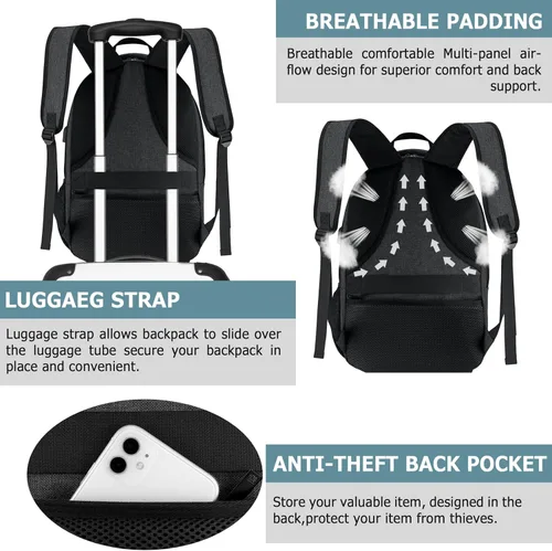 Miniatura 6 de Mochila de almuerzo, bolsa de almuerzo aislada, mochila grande de viaje de 17.3 pulgadas, mochila resistente para computadora, universidad, escuela