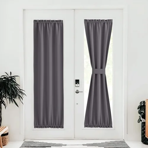 Miniatura 195 de NICETOWN Cortinas opacas unicolor con aislamiento térmico para puerta francesa, granja, oscurecimiento de habitación, puertas y ventanas de Marrón