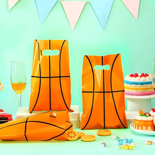 Miniatura 3 de Sinmoe 50 bolsas de regalo de baloncesto con asa, bolsas de plástico para regalos de fiesta de baloncesto, bolsa de dulces para niños y hombres